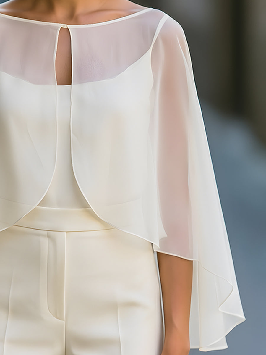 Keyhole Cape Sleeve Chiffon Blouse