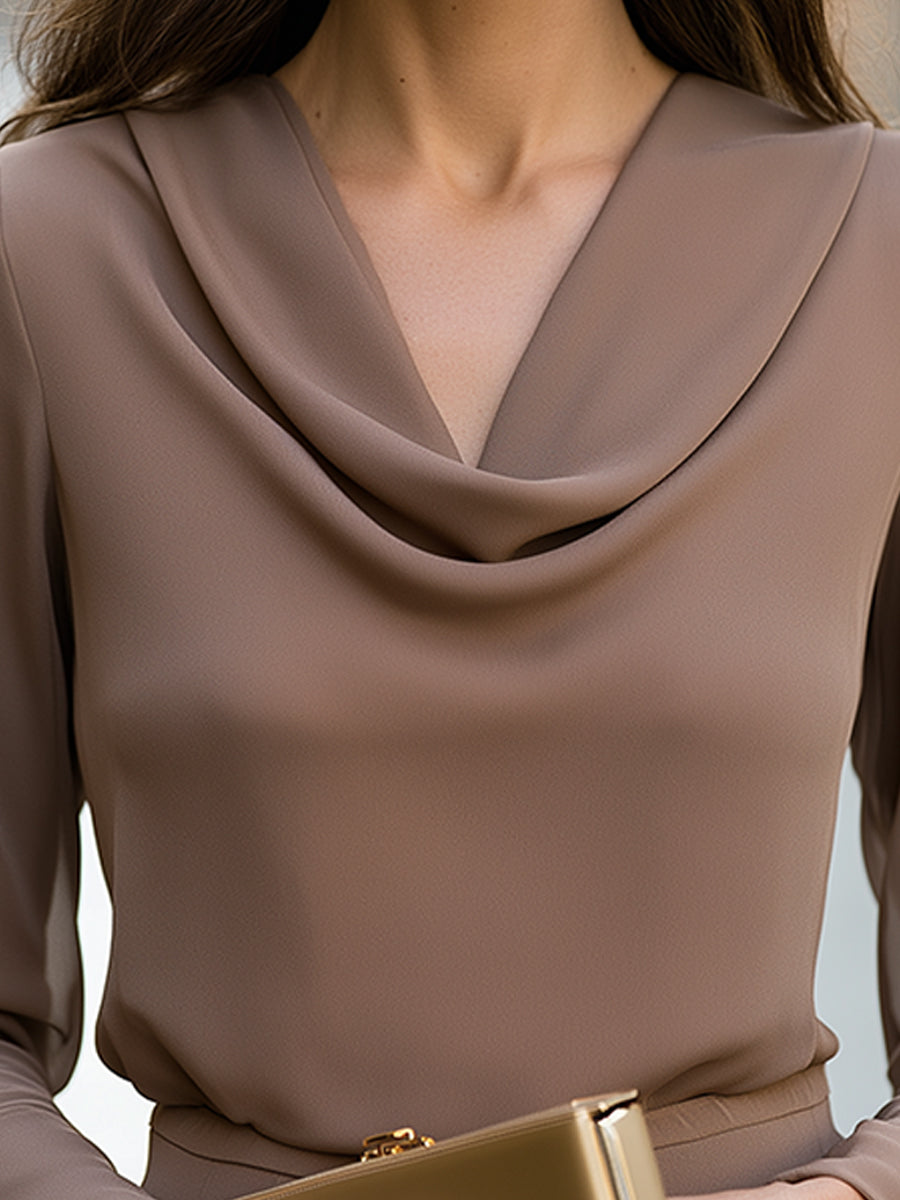 Draped Cowl Neck Flare Sleeve Blouse