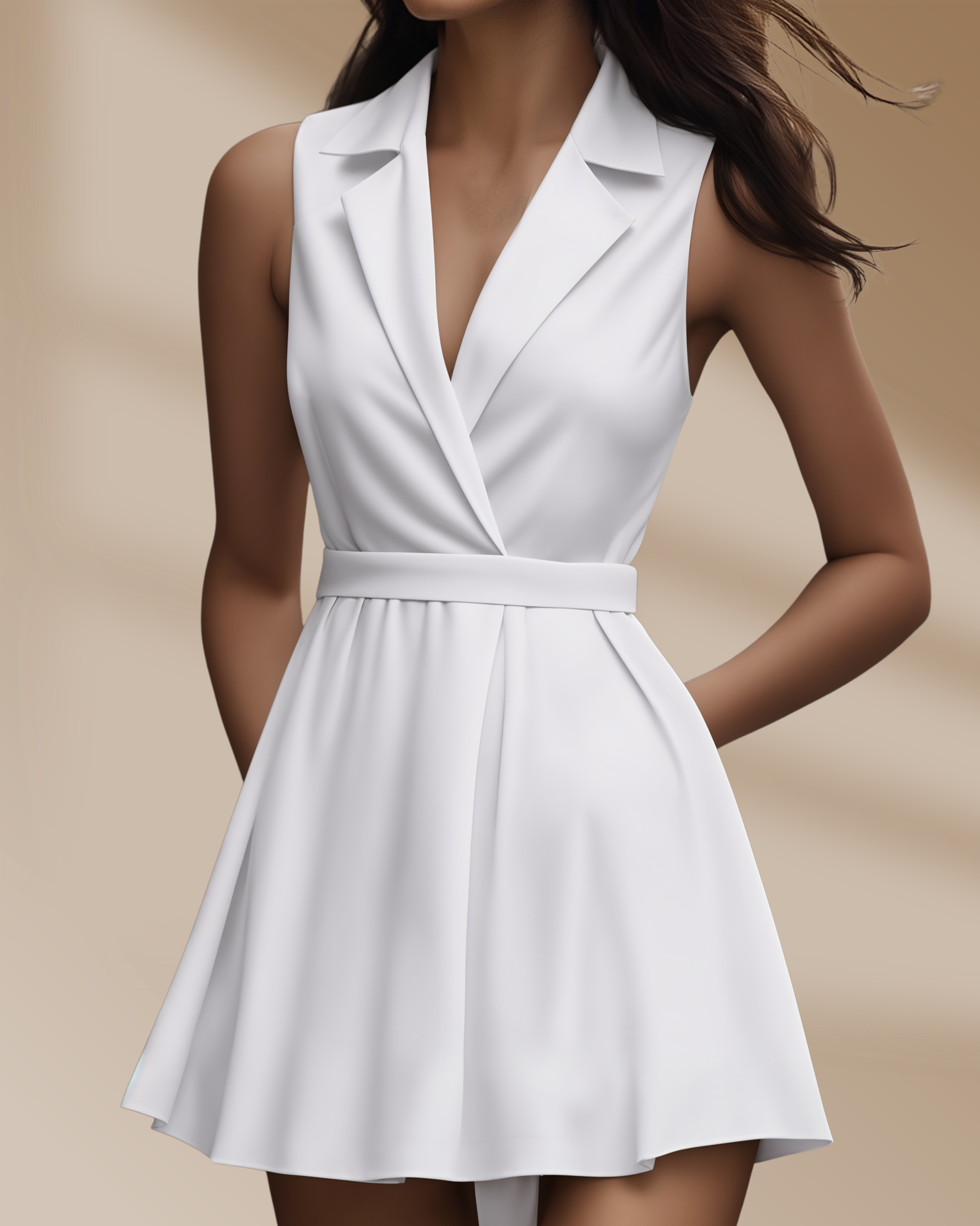 White Pleated Mini Shirt Dress