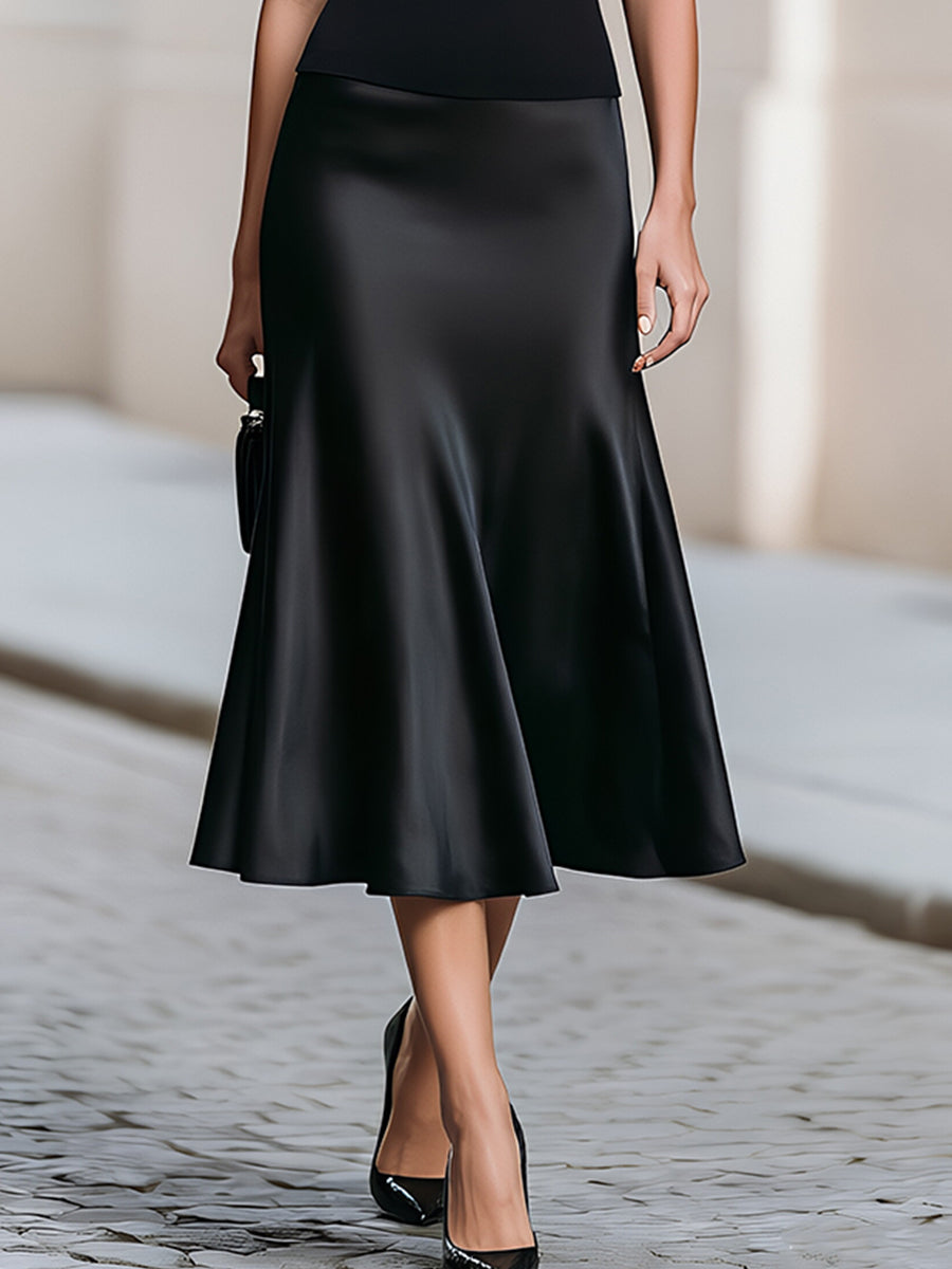 Boat Neck Sleeveless Two-Tone Crepe & Satin Midi Dress