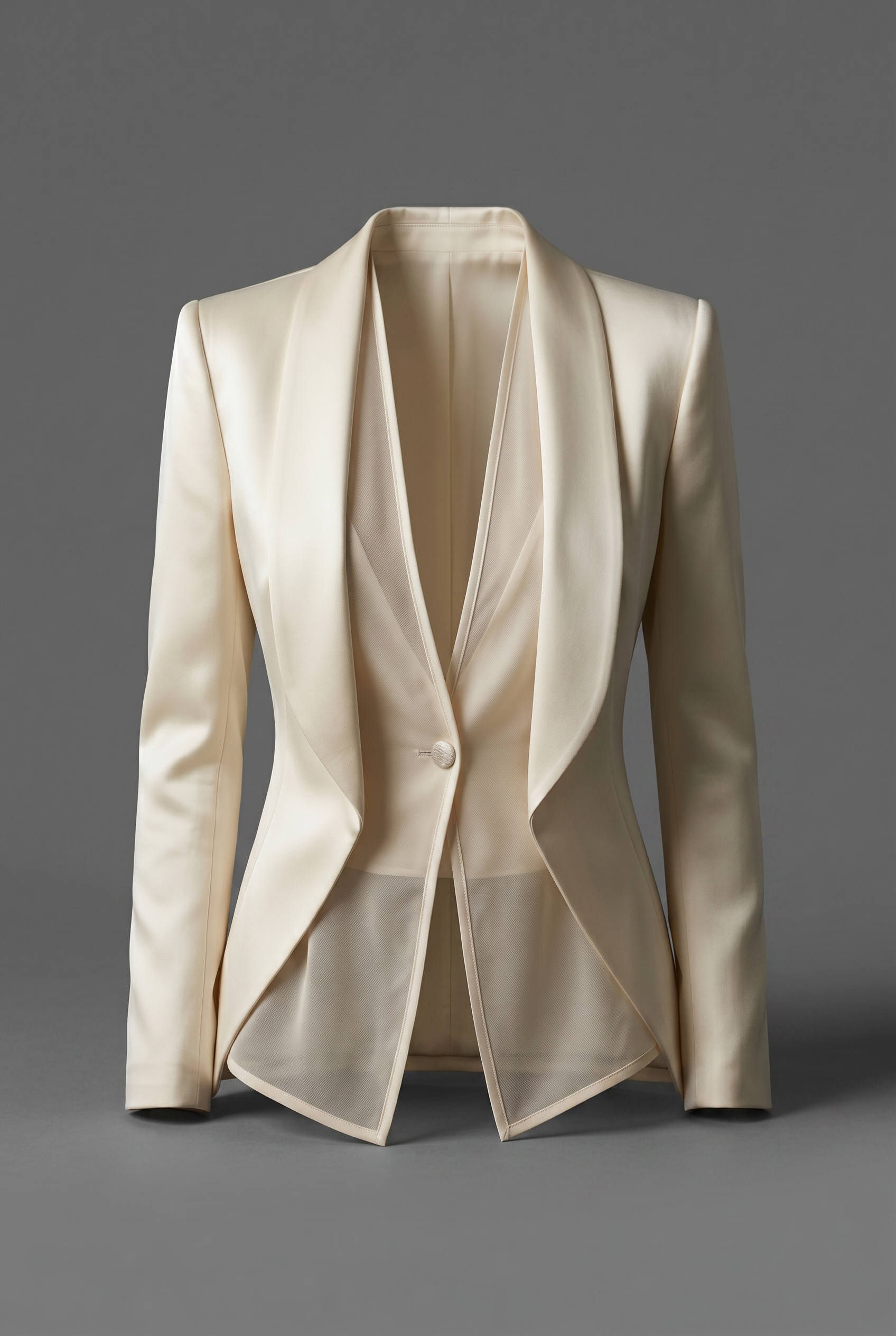 Sheer Panel Deep V Blazer Jacket With Single Button Closure